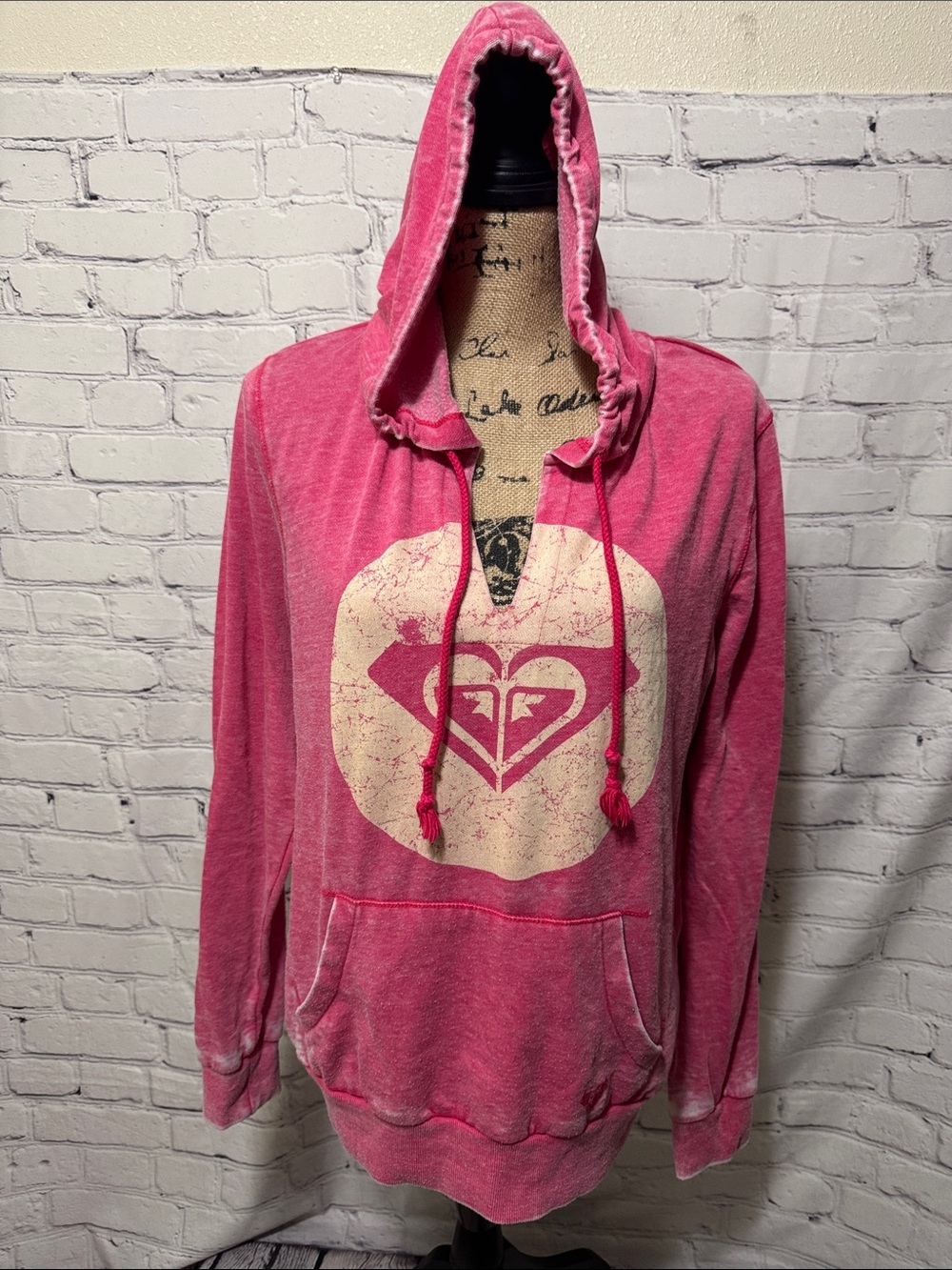 Roxy Pink distressed Scoop-Neck Pullover Hoodie with Logo